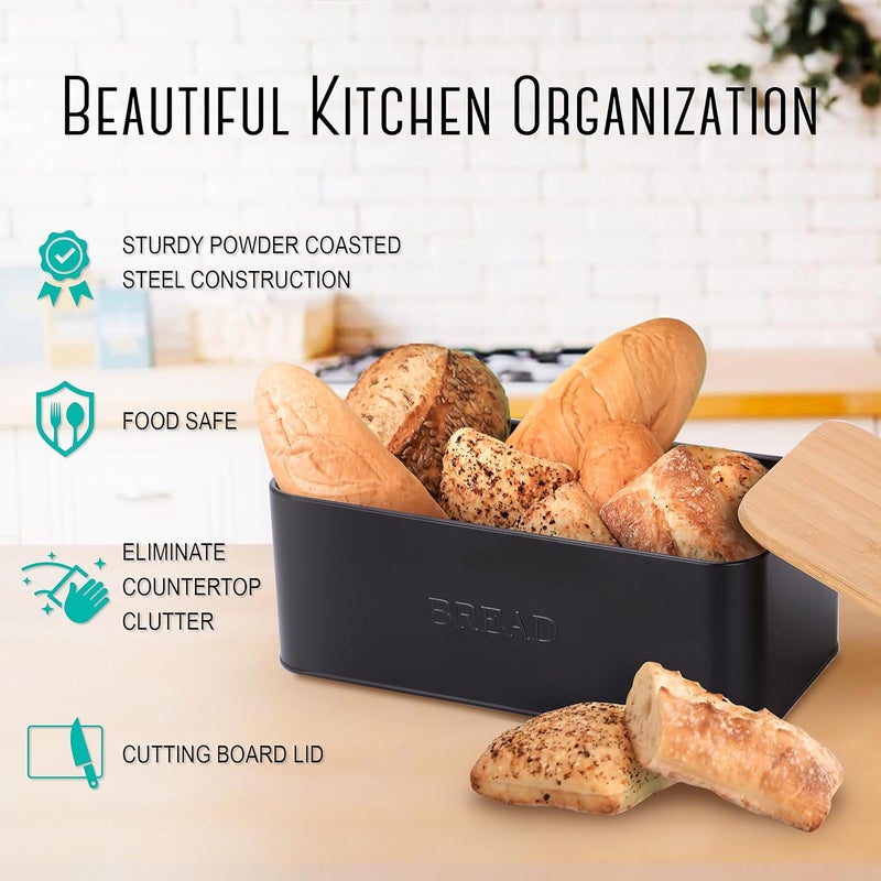 Outshine Black Bread Box, Rustic Bread Box, Vintage Bread Box for Kitchen Countertop, Bread Bin Black - Image 2